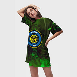 Футболка женская длинная Интер кислотный огонь, цвет: 3D-принт — фото 2