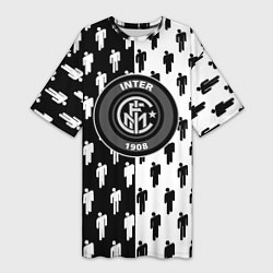 Футболка женская длинная Inter паттерн люди спорт, цвет: 3D-принт