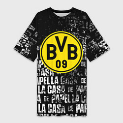 Футболка женская длинная Borussia мафия текстура надписи, цвет: 3D-принт