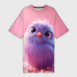 Футболка женская длинная Милая фиолетовая птичка, цвет: 3D-принт