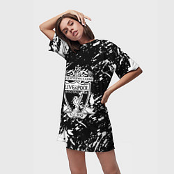 Футболка женская длинная Ливерпуль белые штриха красок, цвет: 3D-принт — фото 2