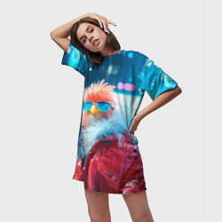 Футболка женская длинная Розовая птичка в куртке, цвет: 3D-принт — фото 2