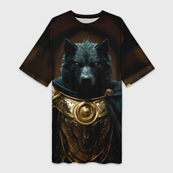 Футболка женская длинная Волк в золотых доспехах, цвет: 3D-принт