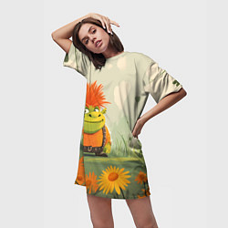 Футболка женская длинная Маленький Шрек с рыжими волосами, цвет: 3D-принт — фото 2