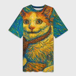 Женская длинная футболка Кот-мем бу в стиле Ван Гога