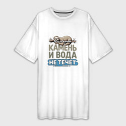 Футболка женская длинная Под лежачий камень ленивец бежевый арт, цвет: 3D-принт