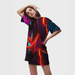 Футболка женская длинная Fractures multicolored tiles, цвет: 3D-принт — фото 2