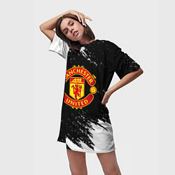 Футболка женская длинная Манчестер Юнайтед белые краски, цвет: 3D-принт — фото 2