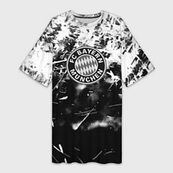 Футболка женская длинная Bayern Mnchen черно белая бумага, цвет: 3D-принт