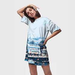 Футболка женская длинная Иллюстрация Московский новый год, цвет: 3D-принт — фото 2