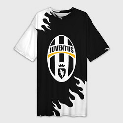 Женская длинная футболка Juventus белый огонь текстура