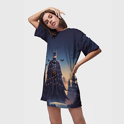 Футболка женская длинная Новогодний Бэтмен, цвет: 3D-принт — фото 2