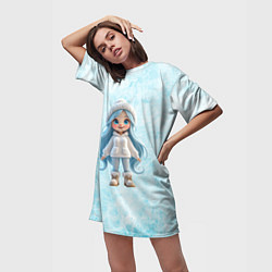 Футболка женская длинная Девочка-зима, цвет: 3D-принт — фото 2