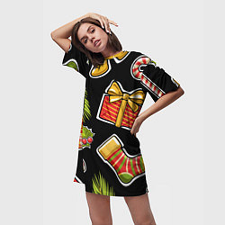 Футболка женская длинная Рождественский вайб, цвет: 3D-принт — фото 2