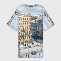 Женская длинная футболка Зимняя улица Питера