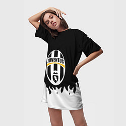 Футболка женская длинная Ювентус белый огонь текстура, цвет: 3D-принт — фото 2
