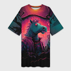 Футболка женская длинная Лошадь рок стиль, цвет: 3D-принт