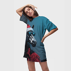 Футболка женская длинная Лошадь в новогоднем стиле, цвет: 3D-принт — фото 2