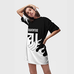 Футболка женская длинная Ювентус огонь текстура, цвет: 3D-принт — фото 2