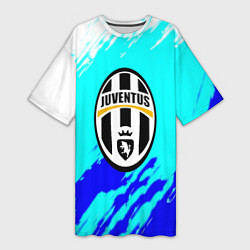 Футболка женская длинная Ювентус краски штрихи текстура, цвет: 3D-принт