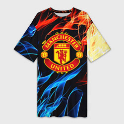 Футболка женская длинная Манчестер Юнайтед огонь битва, цвет: 3D-принт