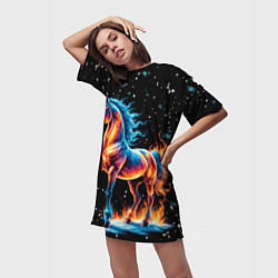 Футболка женская длинная Лошадь на снегу, цвет: 3D-принт — фото 2