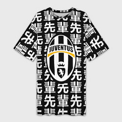 Футболка женская длинная Ювентус япония символы, цвет: 3D-принт