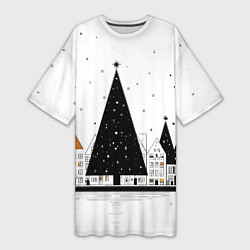 Футболка женская длинная Новый год - минимализм, цвет: 3D-принт