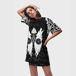 Футболка женская длинная Волки воины с символикой, цвет: 3D-принт — фото 2