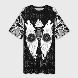 Женская длинная футболка Волки воины с символикой