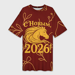Футболка женская длинная С новым 2026 годом, цвет: 3D-принт