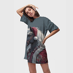 Футболка женская длинная Лошадь в новогоднем костюме, цвет: 3D-принт — фото 2