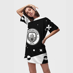 Футболка женская длинная Манчестер сити геометрия блэк, цвет: 3D-принт — фото 2