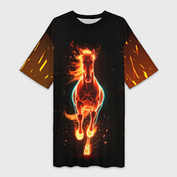 Женская длинная футболка Огненная лошадь из темноты