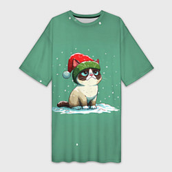 Женская длинная футболка Новогодний мем котик