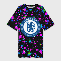 Футболка женская длинная Челси неоновые краски, цвет: 3D-принт
