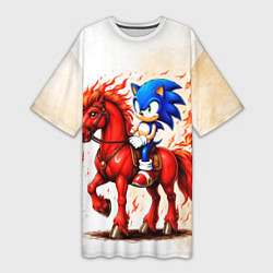 Футболка женская длинная Соник верхом на коне, цвет: 3D-принт