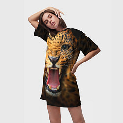 Футболка женская длинная Рык леопарда, цвет: 3D-принт — фото 2