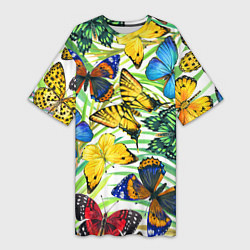Футболка женская длинная Тропические бабочки, цвет: 3D-принт