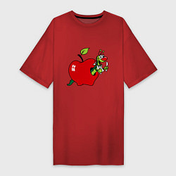 Футболка женская-платье Яблочко с червячком, цвет: красный