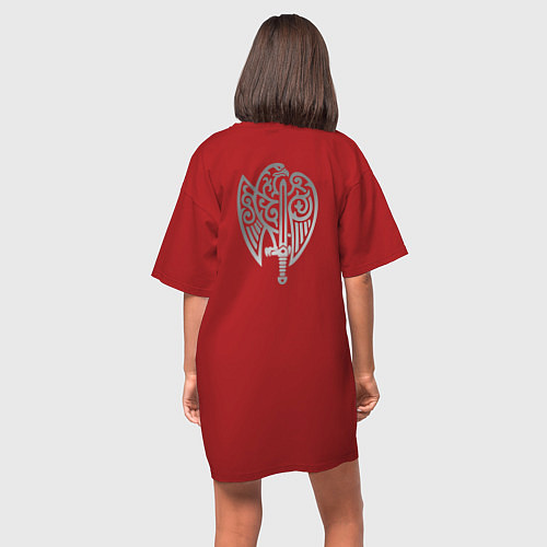Женская футболка-платье Звезда Сварога: серебро / Красный – фото 4