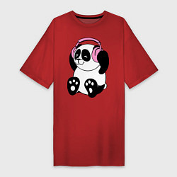 Футболка женская-платье Panda in headphones панда в наушниках, цвет: красный