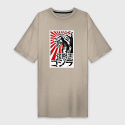 Футболка женская-платье Godzilla Poster, цвет: миндальный