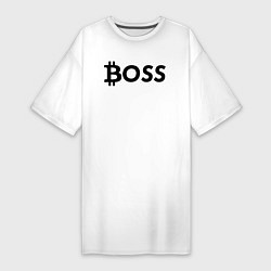 Футболка женская-платье БИТКОИН ДЕД BITCOIN BOSS, цвет: белый