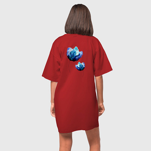 Женская футболка-платье Синие цветы / Красный – фото 4