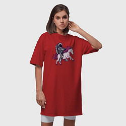 Футболка женская-платье Космонавт на единороге, цвет: красный — фото 2