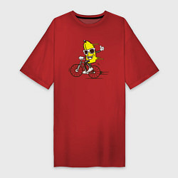 Футболка женская-платье Банан на велосипеде, цвет: красный