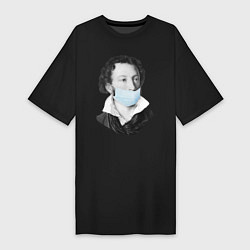 Футболка женская-платье Пушкин в медицинской маске, цвет: черный