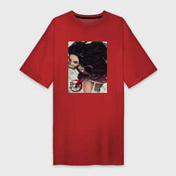 Футболка женская-платье Клинок рассекающий демонов Незуко, цвет: красный