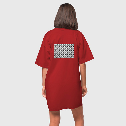 Женская футболка-платье Черно-белый абстрактный узор / Красный – фото 4